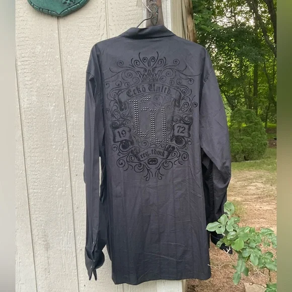Men’s Ecko Unltd. Classic Studded Black Velvet Accented Button Down Shirt! - Picture 5 of 11